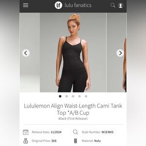 Lululemon Align Waist-Length Cami Tank Top A/B Cup